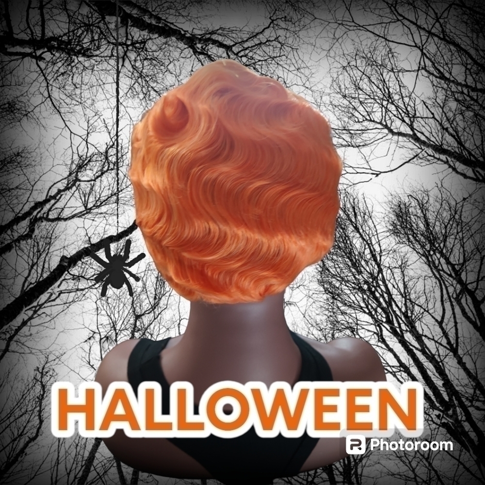 Orange Short Synthetic Wig Halloween Gothic - Picture 2 of 7